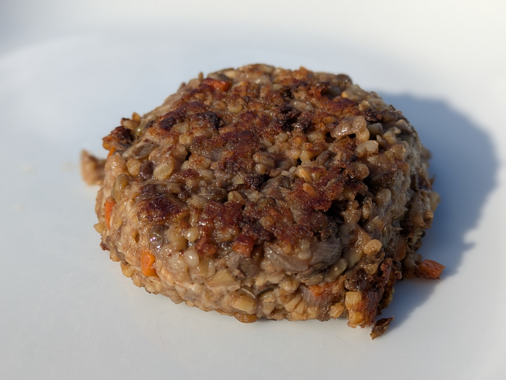 A slice of vegetarian haggis that has been fried on both sides